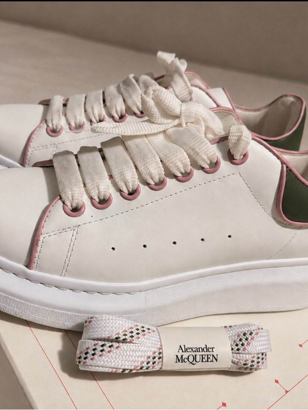 Alexander McQueen White Leather Sneakers with Pink Trim